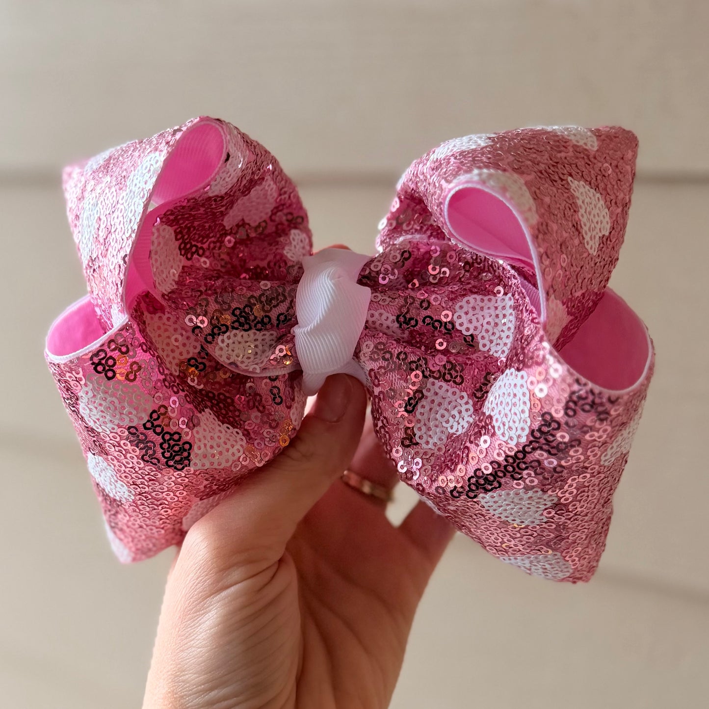 6in SEQUINS VALENTINES DAY BOW