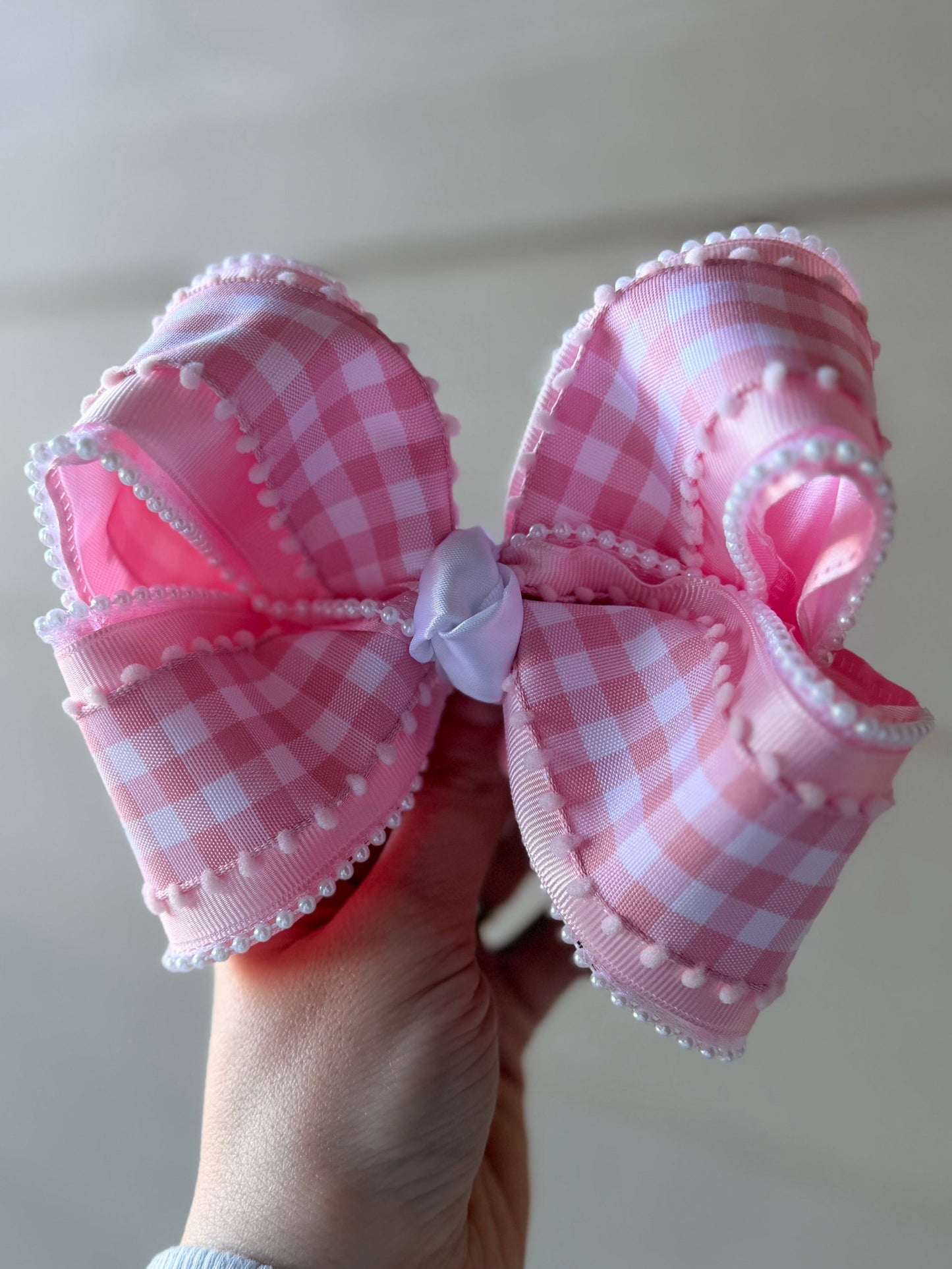 PINK GINGHAM + PEARLS