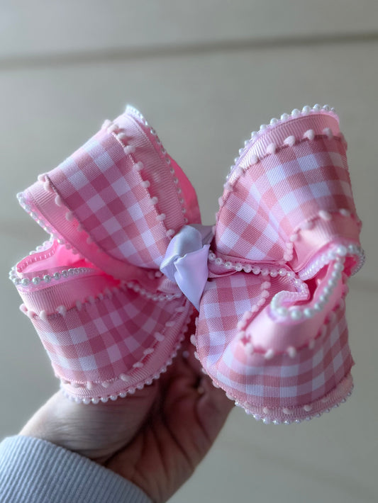 PINK GINGHAM + PEARLS