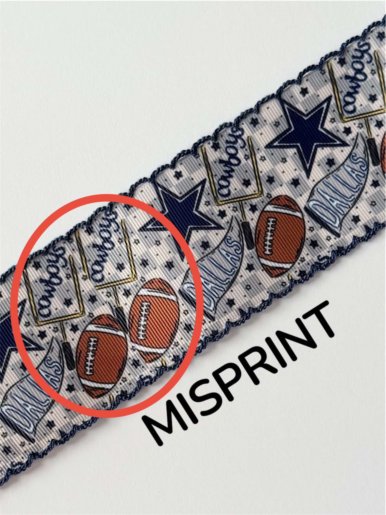 *MISPRINT* 2.25in Dallas Cowboys Print w/ Light Navy Moonstitch