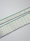 Mardi Gras Swiss Dot w/ Ultra Violet & Classic Green Moonstitch
