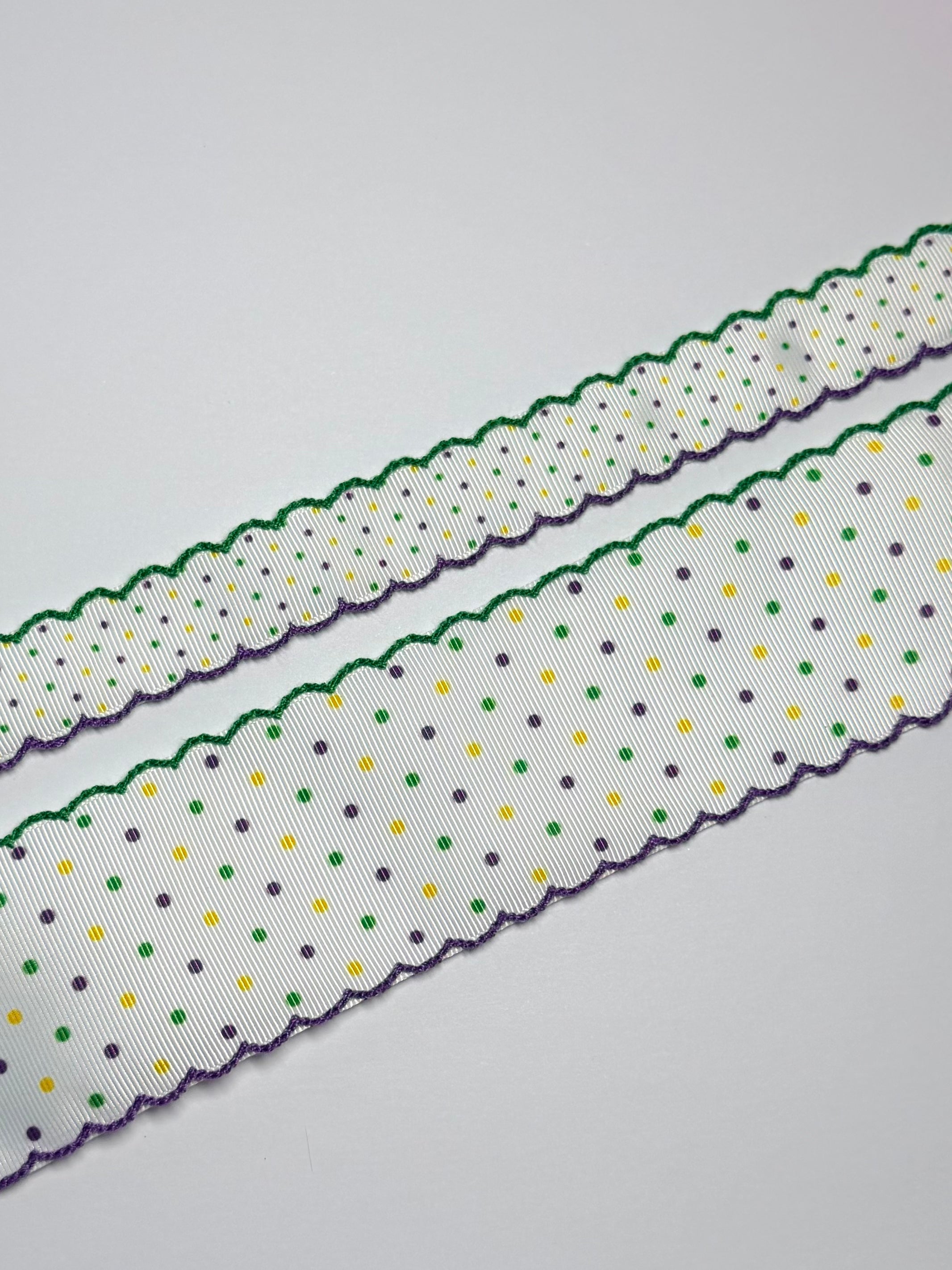Mardi Gras Swiss Dot w/ Ultra Violet & Classic Green Moonstitch