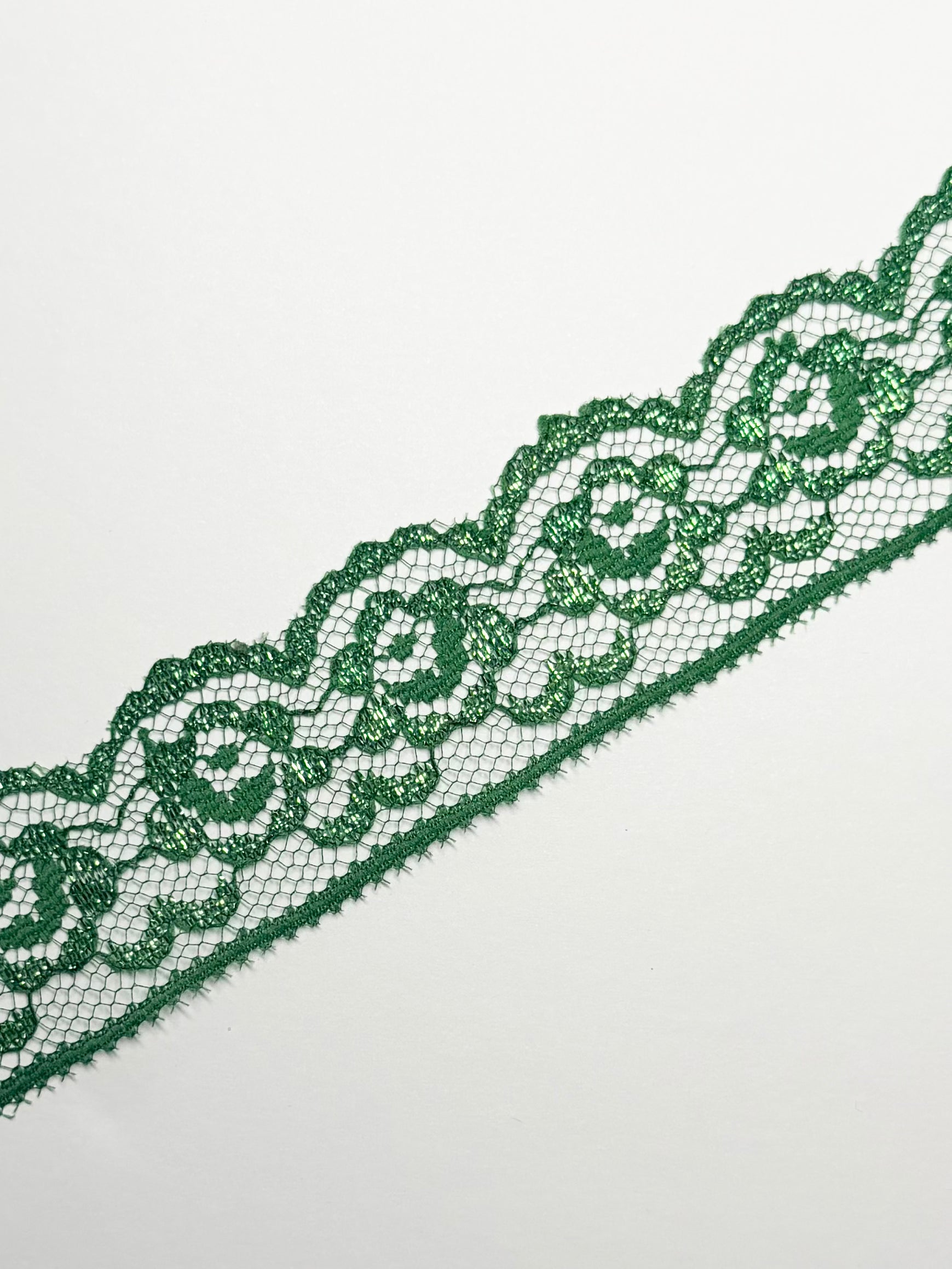 1in Vintage Green Metallic Lace